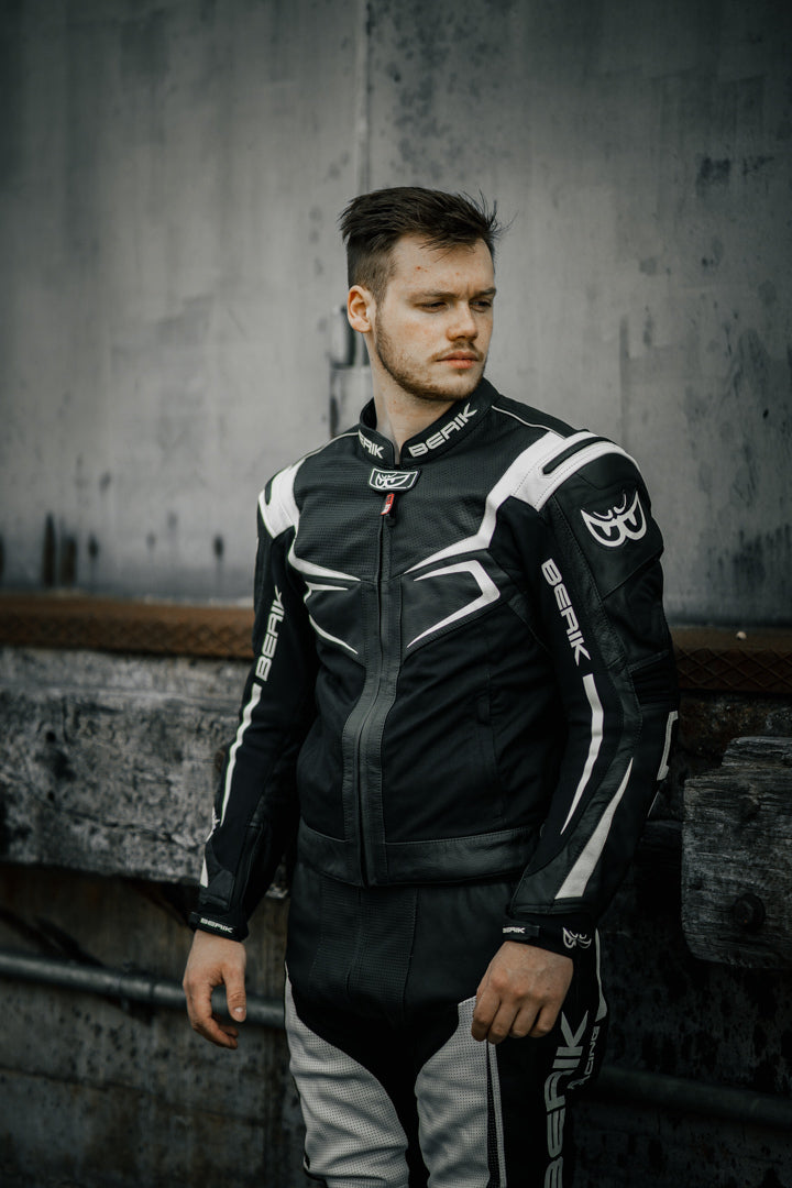 Berik Radic Motorcycle Leather / Textile Jacket#color_black-white