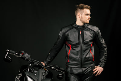 Berik Flexius Motorcycle Leather Jacket#color_black-red