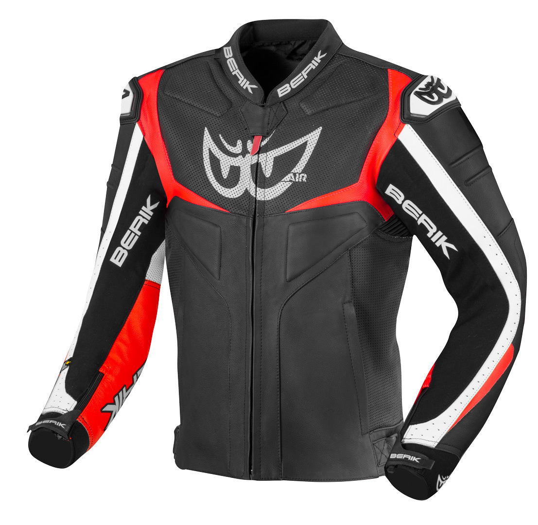 Berik Wild Chase Motorcycle Leather Jacket#color_black-white-red