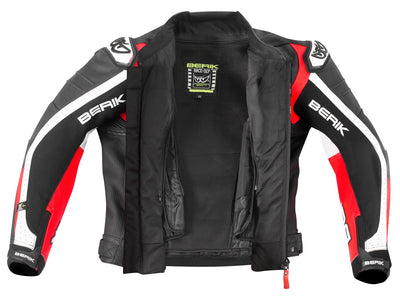 Berik Wild Chase Motorcycle Leather Jacket#color_black-white-red