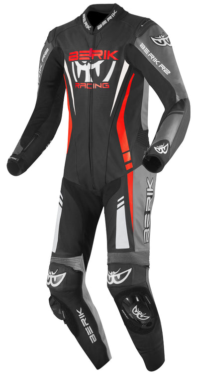 Berik Absolute GP One Piece Motorcycle Leather Suit#color_black-grey-red