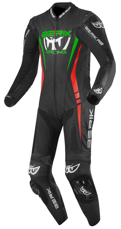 Berik Absolute GP One Piece Motorcycle Leather Suit#color_black-red-green