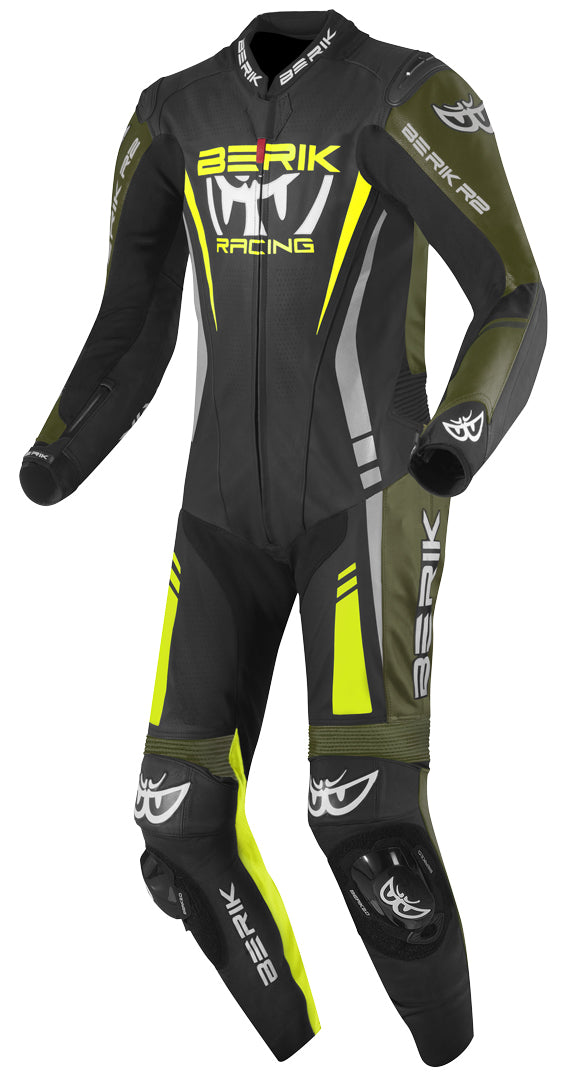 Berik Absolute GP One Piece Motorcycle Leather Suit#color_black-fluo-yellow-green