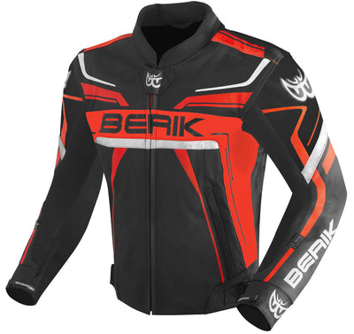 Berik Absolute Race Motorcycle Leather Jacket#color_black-neon-red