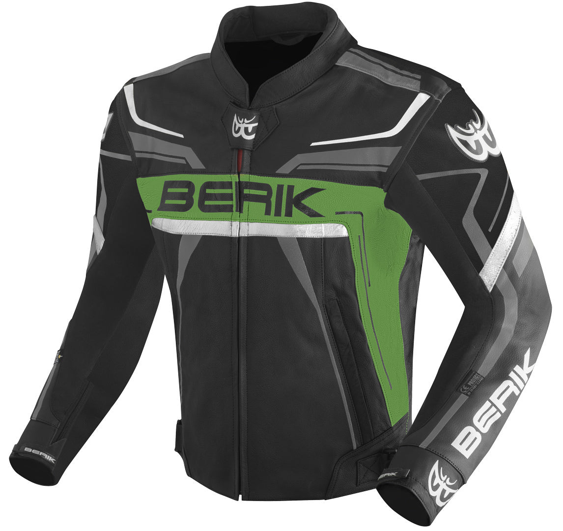 Berik Absolute Race Motorcycle Leather Jacket#color_black-green-anthracite