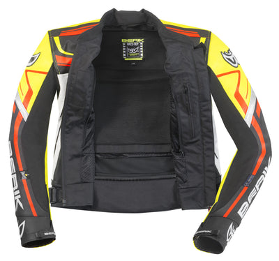 Berik Absolute Race Motorcycle Leather Jacket#color_black-neon-yellow-neon-red-white