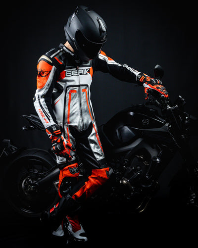 Berik Cosmic One Piece Motorcycle Leather Suit#color_black-white-red