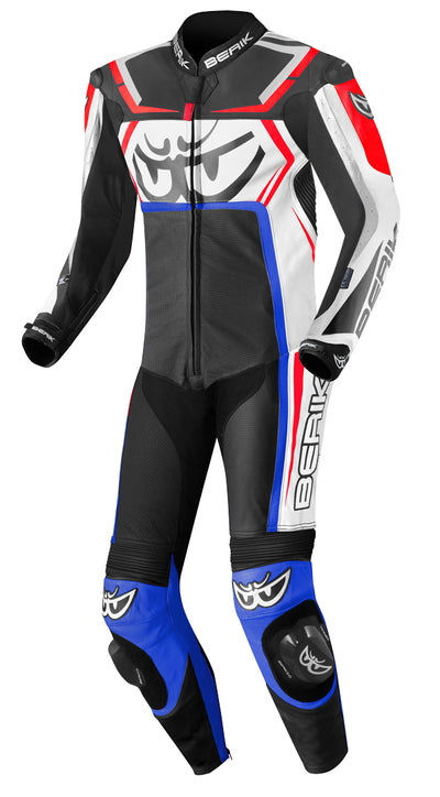 Berik Race-Tech One Piece Motorcycle Leather Suit#color_black-red-blue