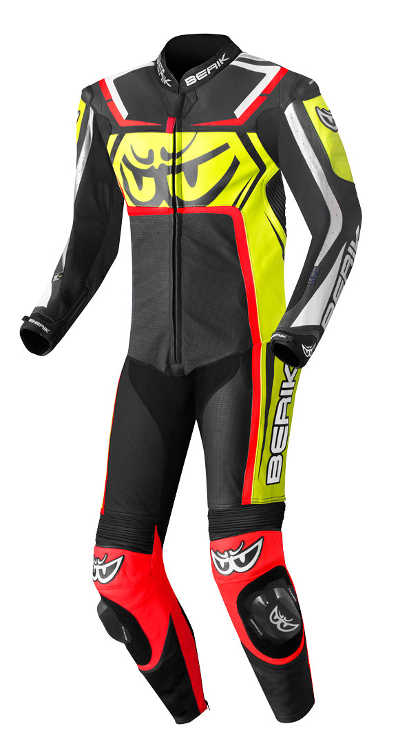 Berik Race-Tech One Piece Motorcycle Leather Suit#color_black-red-yellow