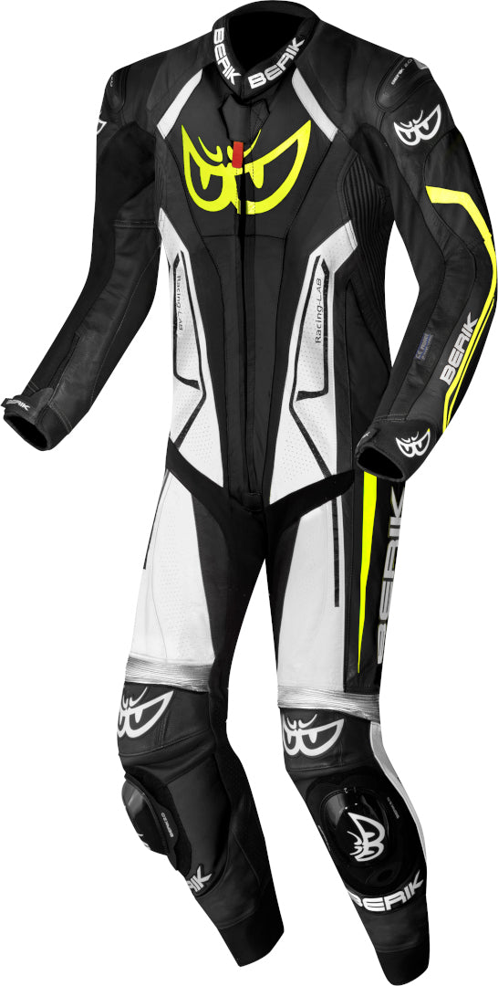 Berik Losail-R perforated One Piece Kangaroo Motorcycle Leather Suit#color_black-white