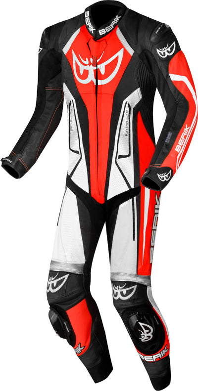 Berik Losail-R perforated One Piece Kangaroo Motorcycle Leather Suit#color_black-red-white