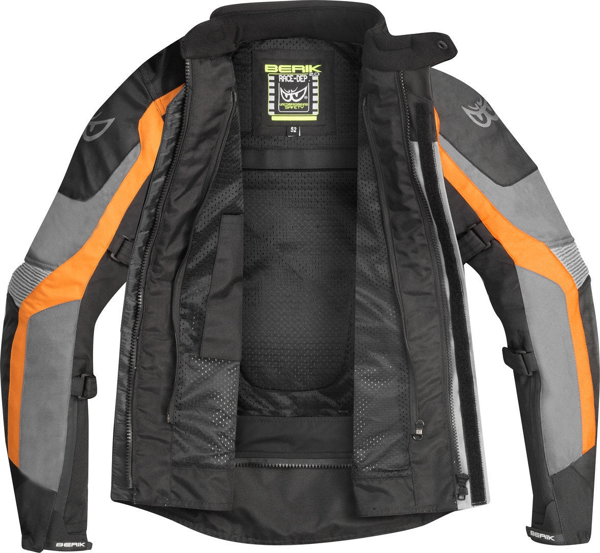 Berik Safari Waterproof 3in1 Motorcycle Textile Jacket#color_black-grey-orange