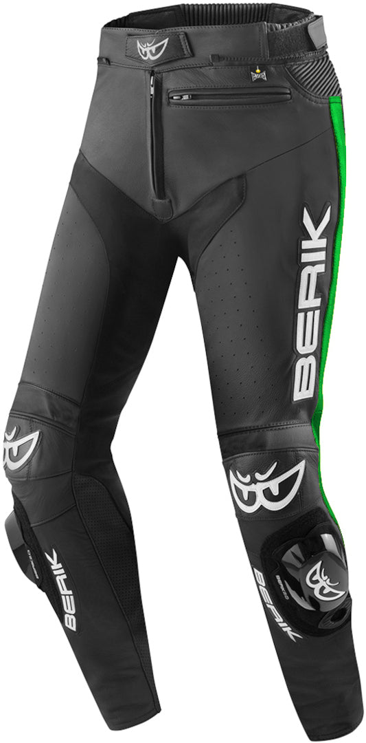 Berik Track Motorcycle Leather Pants#color_black-green