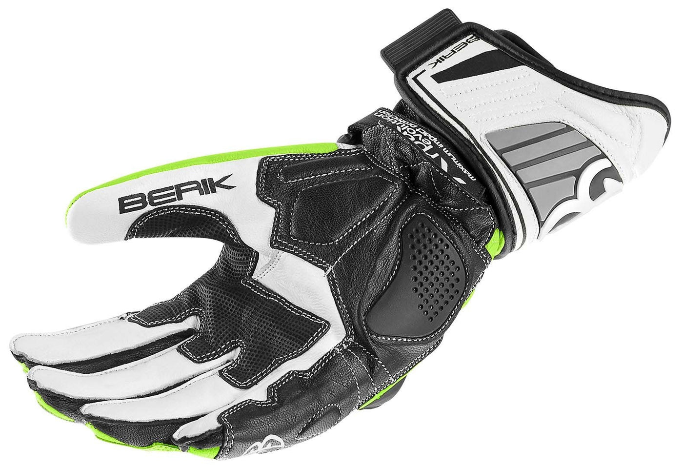 Berik Track Motorcycle Gloves#color_black-white-fluo-yellow