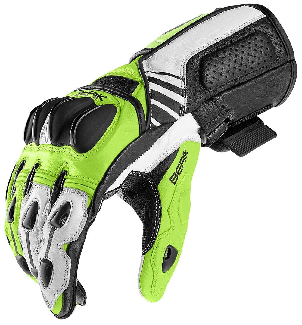 Berik Track Motorcycle Gloves#color_black-white-fluo-yellow