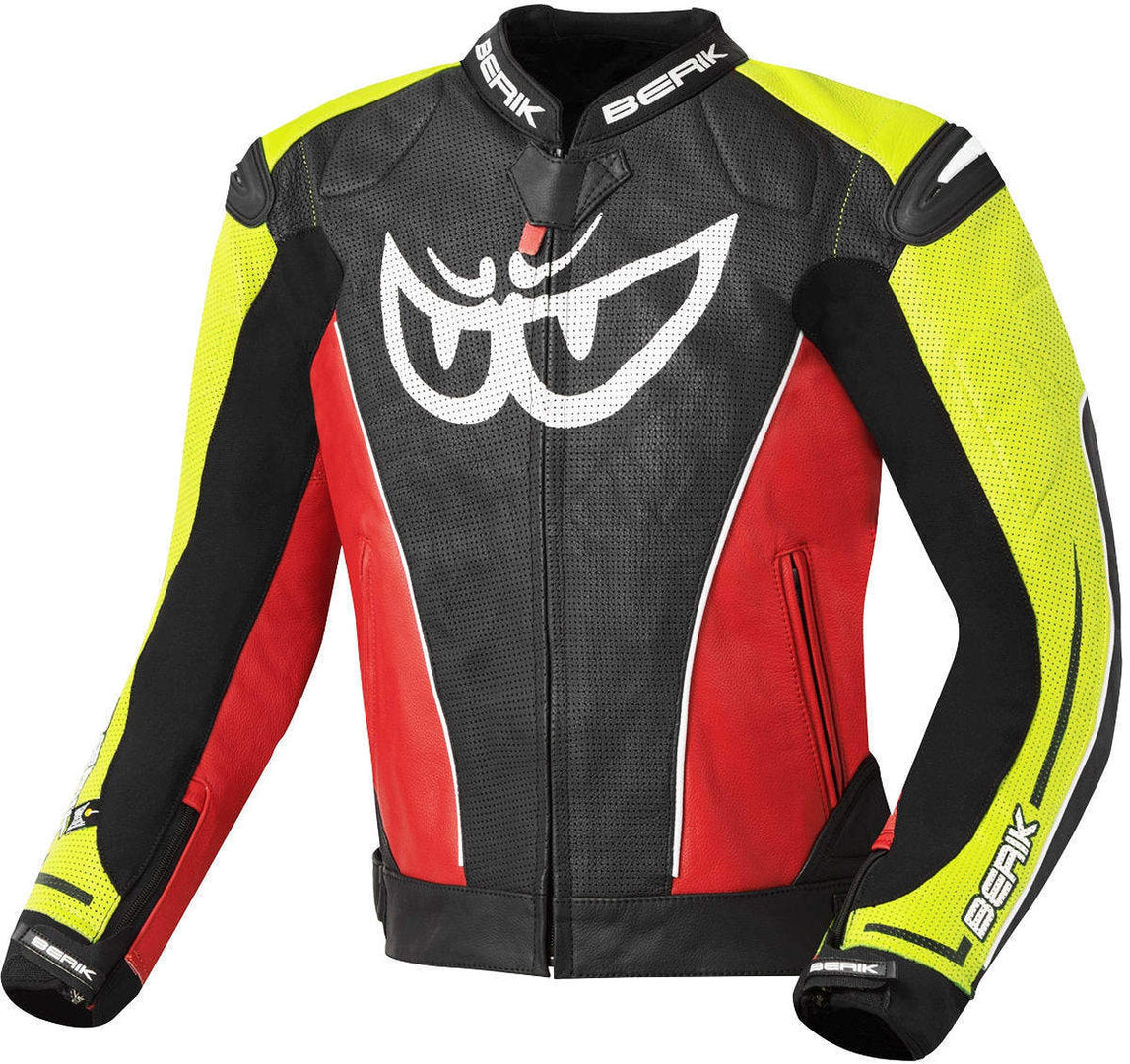 Berik Street Motorcycle Leather Jacket#color_black-red-yellow