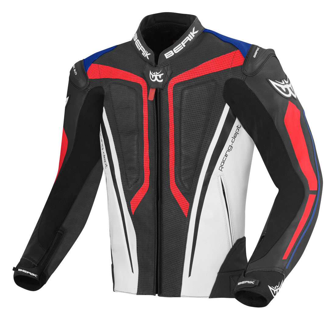 Berik Street Pro Motorcycle Leather Jacket#color_black-white-blue-red