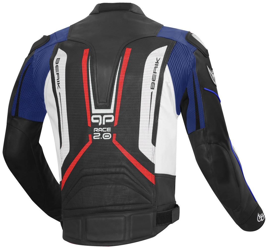 Berik Street Pro Motorcycle Leather Jacket#color_black-white-blue-red