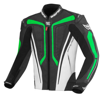 Berik Street Pro Motorcycle Leather Jacket#color_black-white-green