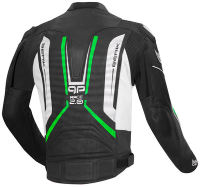 Berik Street Pro Motorcycle Leather Jacket#color_black-white-green