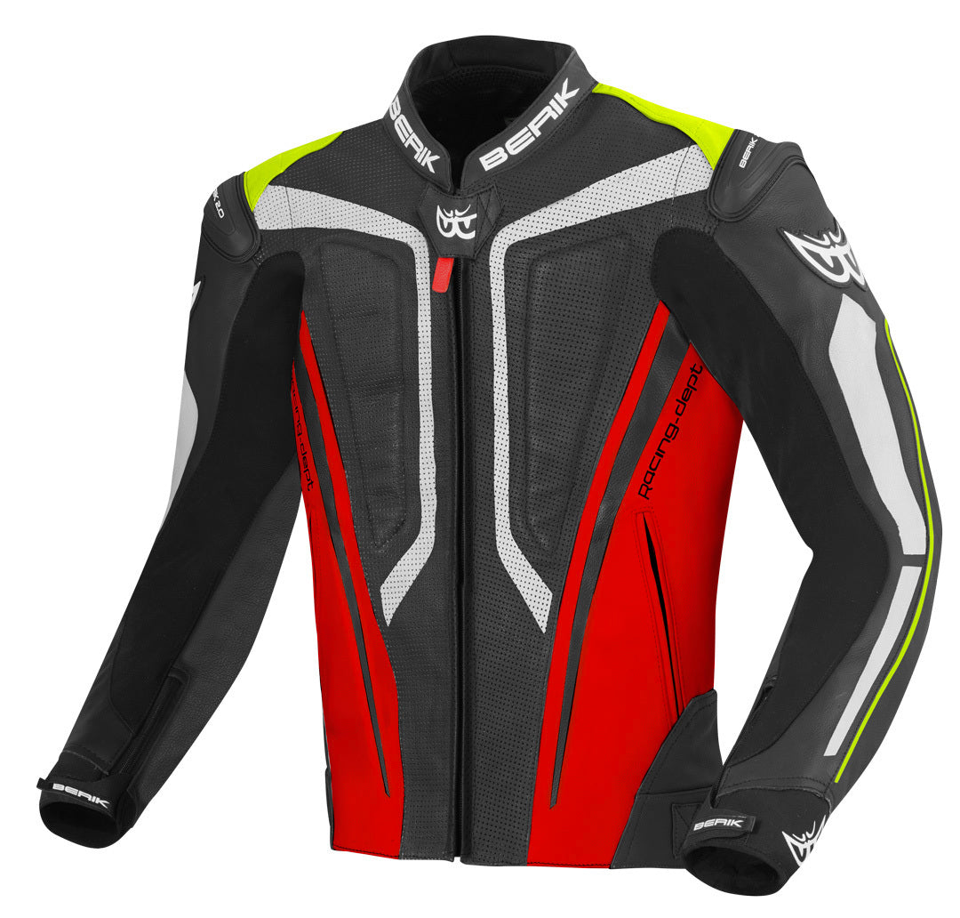 Berik Street Pro Motorcycle Leather Jacket#color_black-white-red-yellow