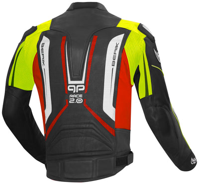 Berik Street Pro Motorcycle Leather Jacket#color_black-white-red-yellow