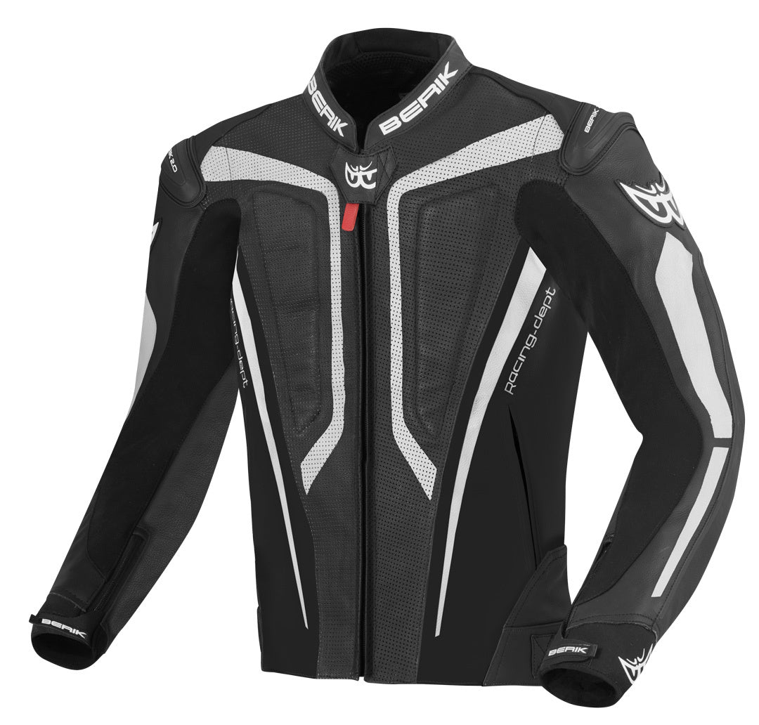 Berik Street Pro Motorcycle Leather Jacket#color_black-white