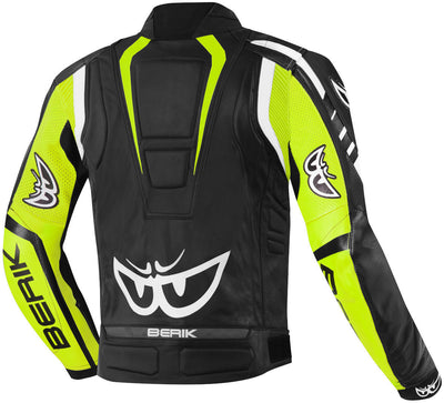 Berik Striper Motorcycle Leather Jacket#color_black-white-fluo-yellow