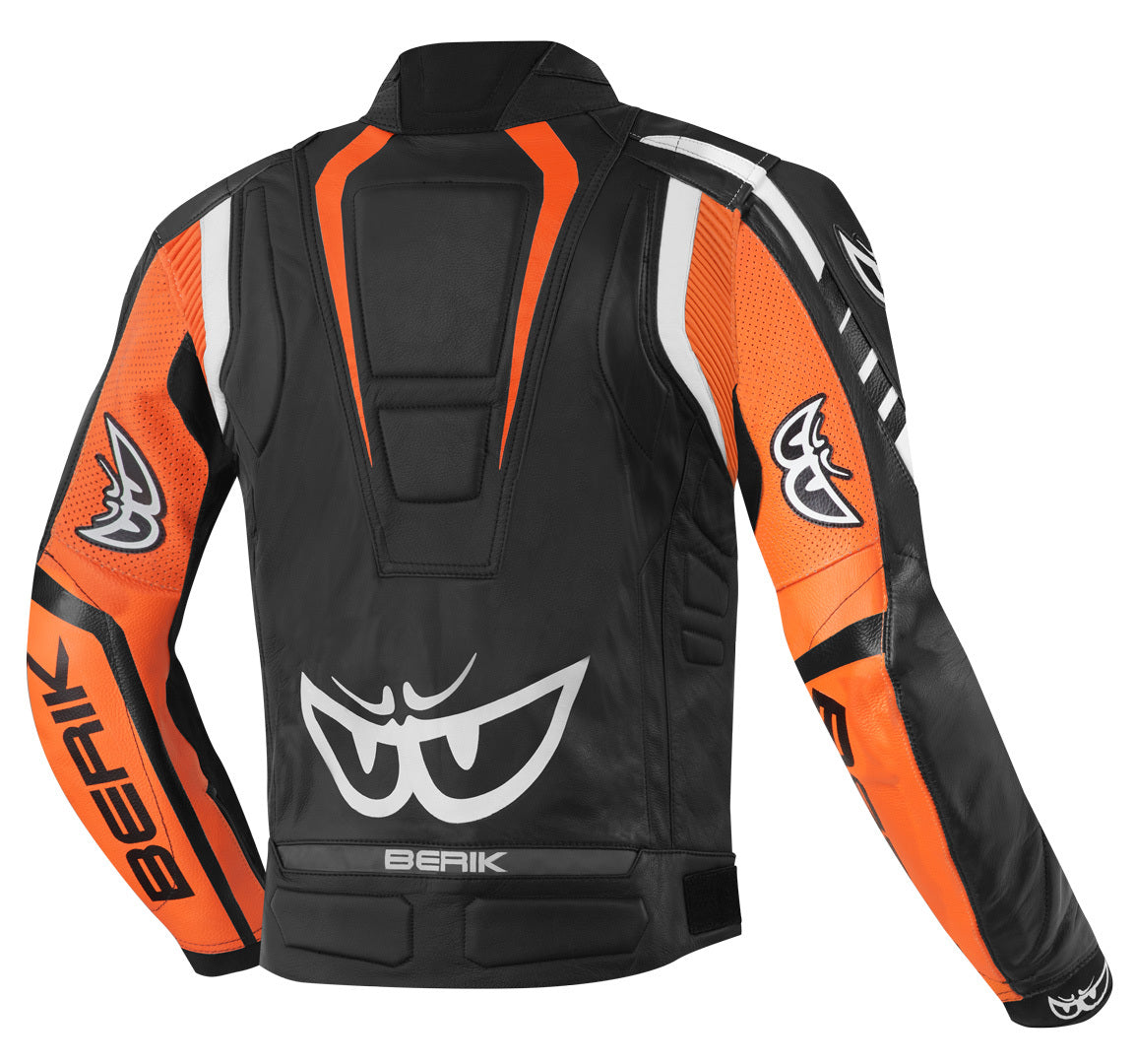 Berik Striper Motorcycle Leather Jacket#color_black-white-orange