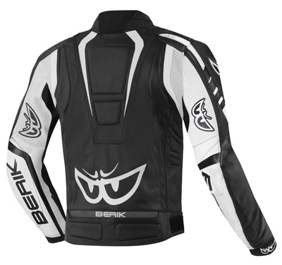 Berik Striper Motorcycle Leather Jacket#color_black-white