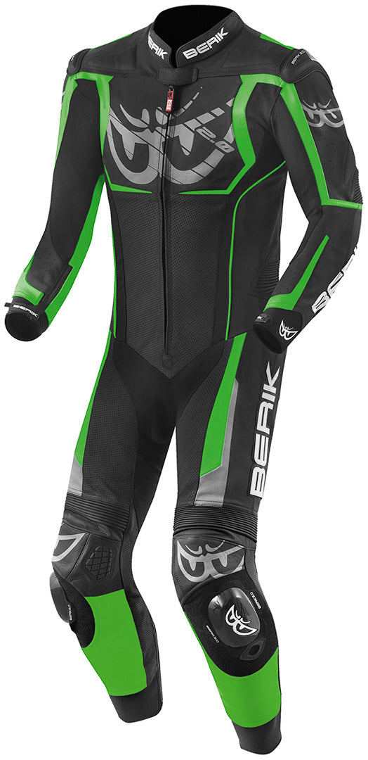 Berik NexG One Piece Motorcycle Leather Suit#color_black-green