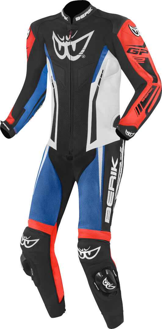 Berik Monza One Piece Motorcycle Leather Suit#color_black-red-blue