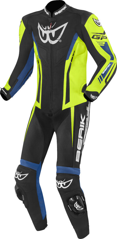 Berik Monza One Piece Motorcycle Leather Suit#color_black-blue-yellow