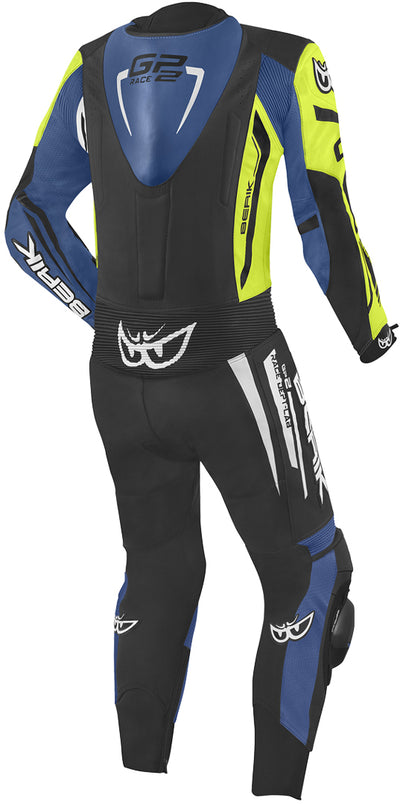 Berik Monza One Piece Motorcycle Leather Suit#color_black-blue-yellow