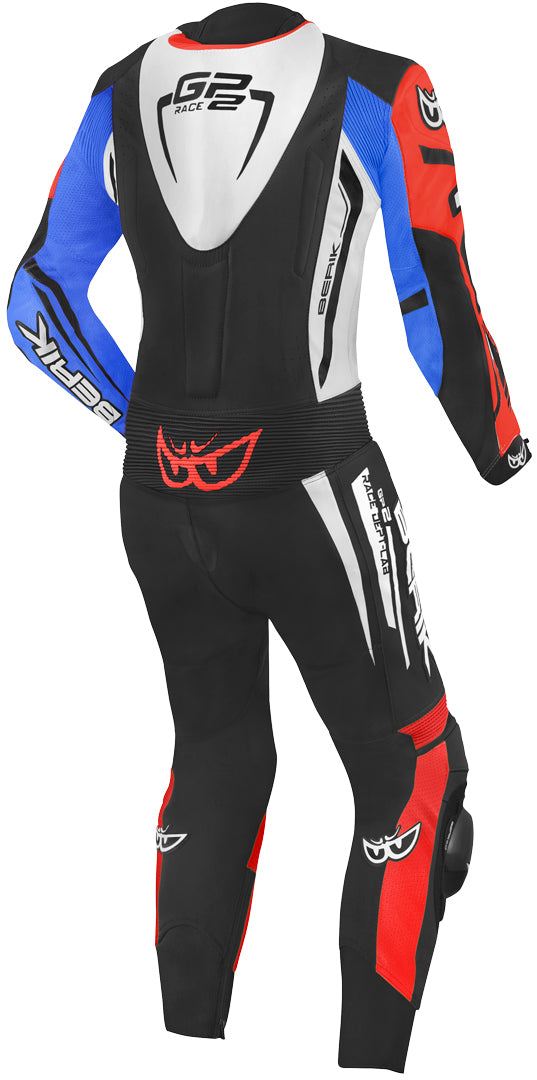 Berik Monza Ladies One Piece Motorcycle Leather Suit#color_black-white-red-blue