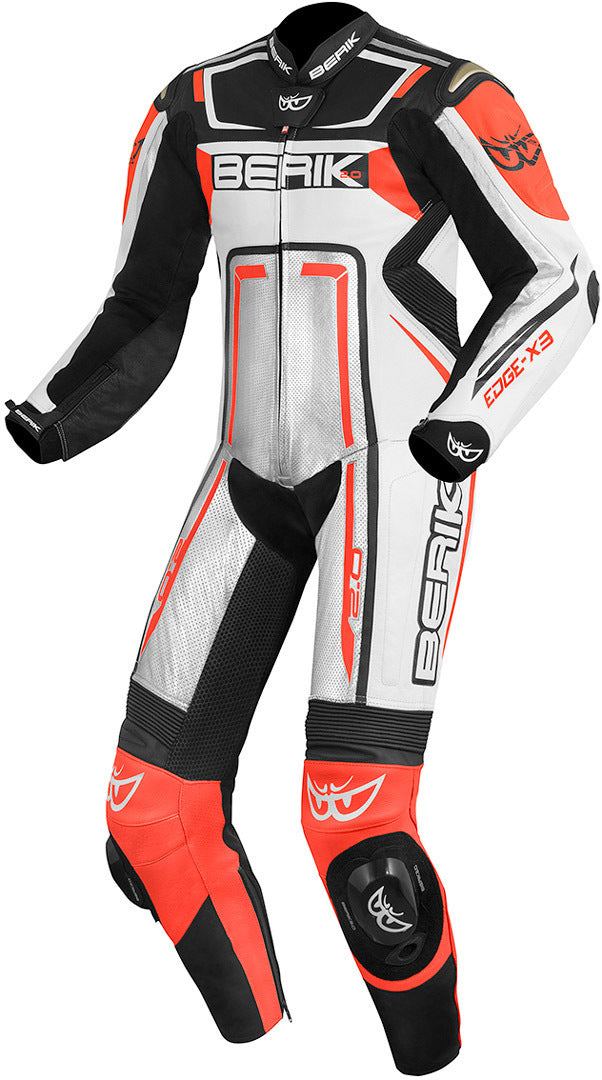 Berik Cosmic One Piece Motorcycle Leather Suit#color_black-white-red