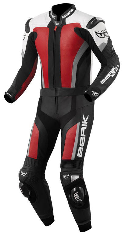 Berik Losail Two Piece Motorcycle Leather Suit#color_black-white-red