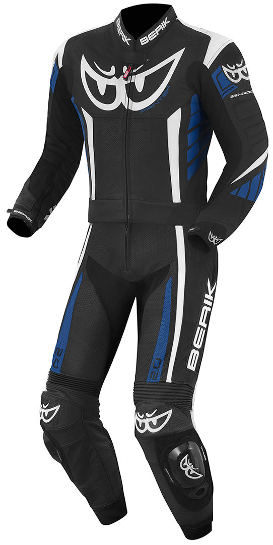 Berik Zakura Two Piece Motorcycle Leather Suit#color_black-white-blue