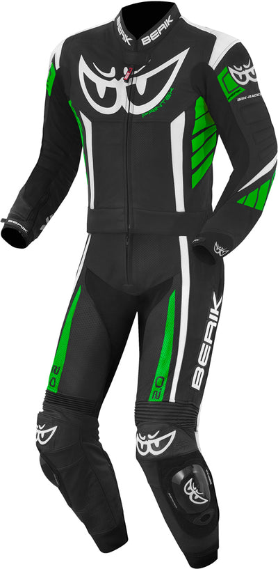 Berik Zakura Two Piece Motorcycle Leather Suit#color_black-white-green