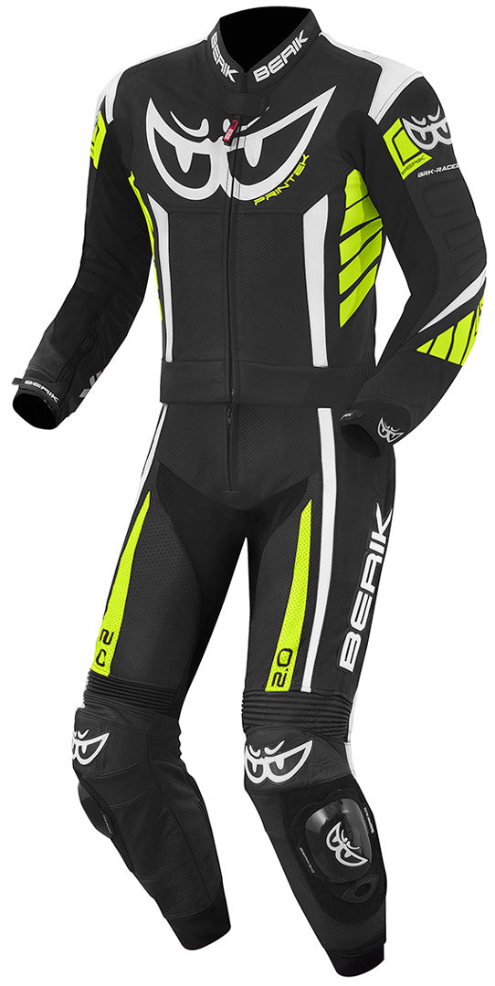 Berik Zakura Two Piece Motorcycle Leather Suit#color_black-white-yellow