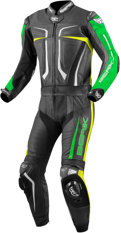 Berik Flumatic Evo Two Piece Motorcycle Leather Suit#color_black-fluo-yellow-green