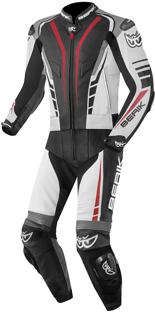 Berik XR-Ace Two Piece Motorcycle Leather Suit#color_black-red-white-grey