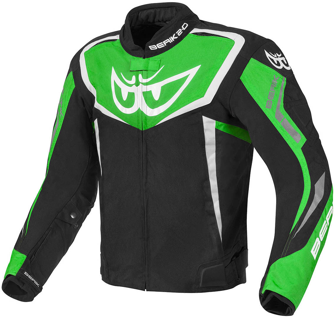 Berik Bad Eye Waterproof Motorcycle Textile Jacket#color_black-white-green