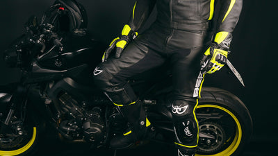 Berik Track Motorcycle Leather Pants#color_black-yellow