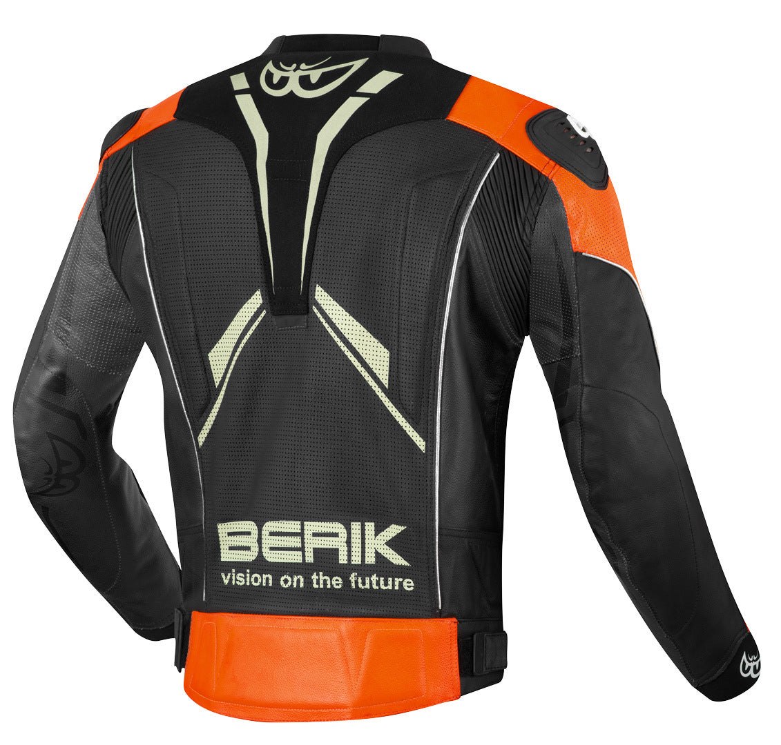 Berik Street Pro Evo Motorcycle Leather Jacket#color_black-orange