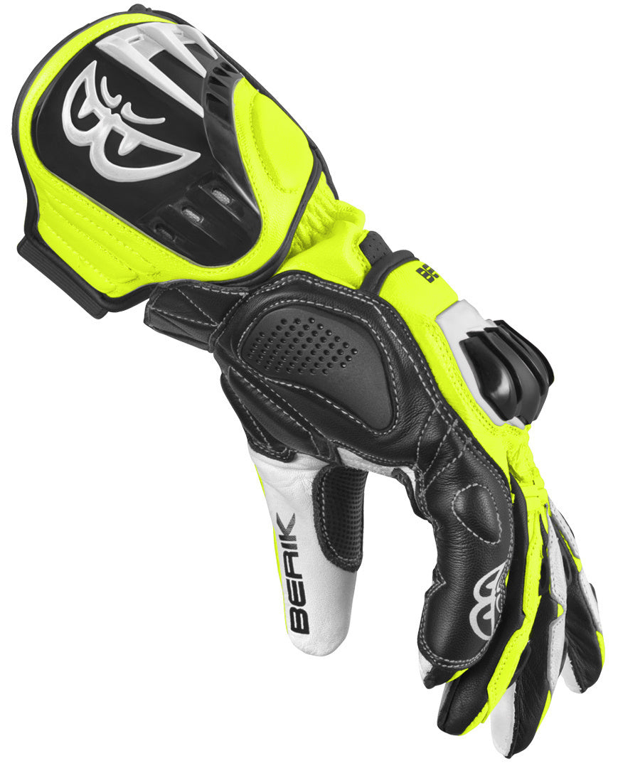 Berik Track Plus Motorcycle Gloves#color_black-white-fluo-yellow