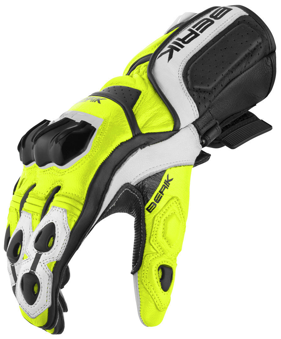 Berik Track Plus Motorcycle Gloves#color_black-white-fluo-yellow