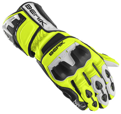 Berik Track Plus Motorcycle Gloves#color_black-white-fluo-yellow